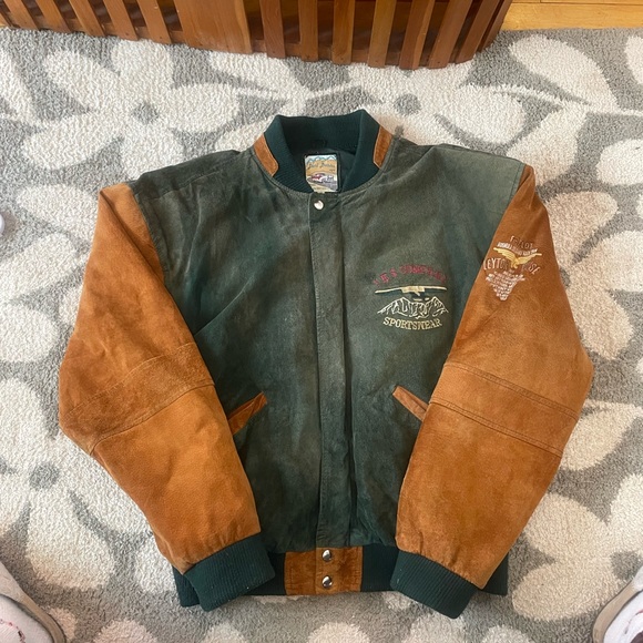 David Brandon size large Embroidered leather bomber jacket vintage coat - Picture 6 of 11